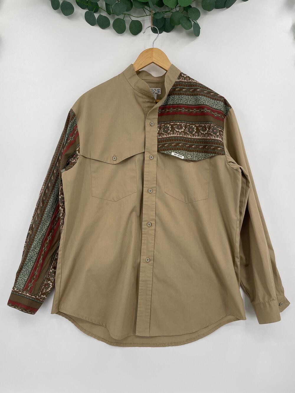 VTG Maury Tates Mo Betta Western Mens Brown and Tan Button Down Shirt Size 17/36